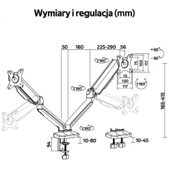 Podwójny uchwyt do mocowania monitora, z funkcją full motion, z gazową sprężyną M2 Pro (LV0664) - LVN SYSTEM