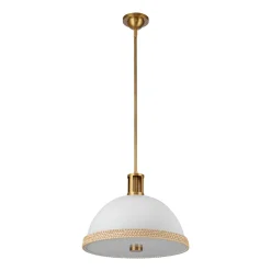 Pojedyncza lampa nad stół Doral Matowa biel, vintage mosiądz (QN-DORAL-P-M-WHT) - Quintiesse