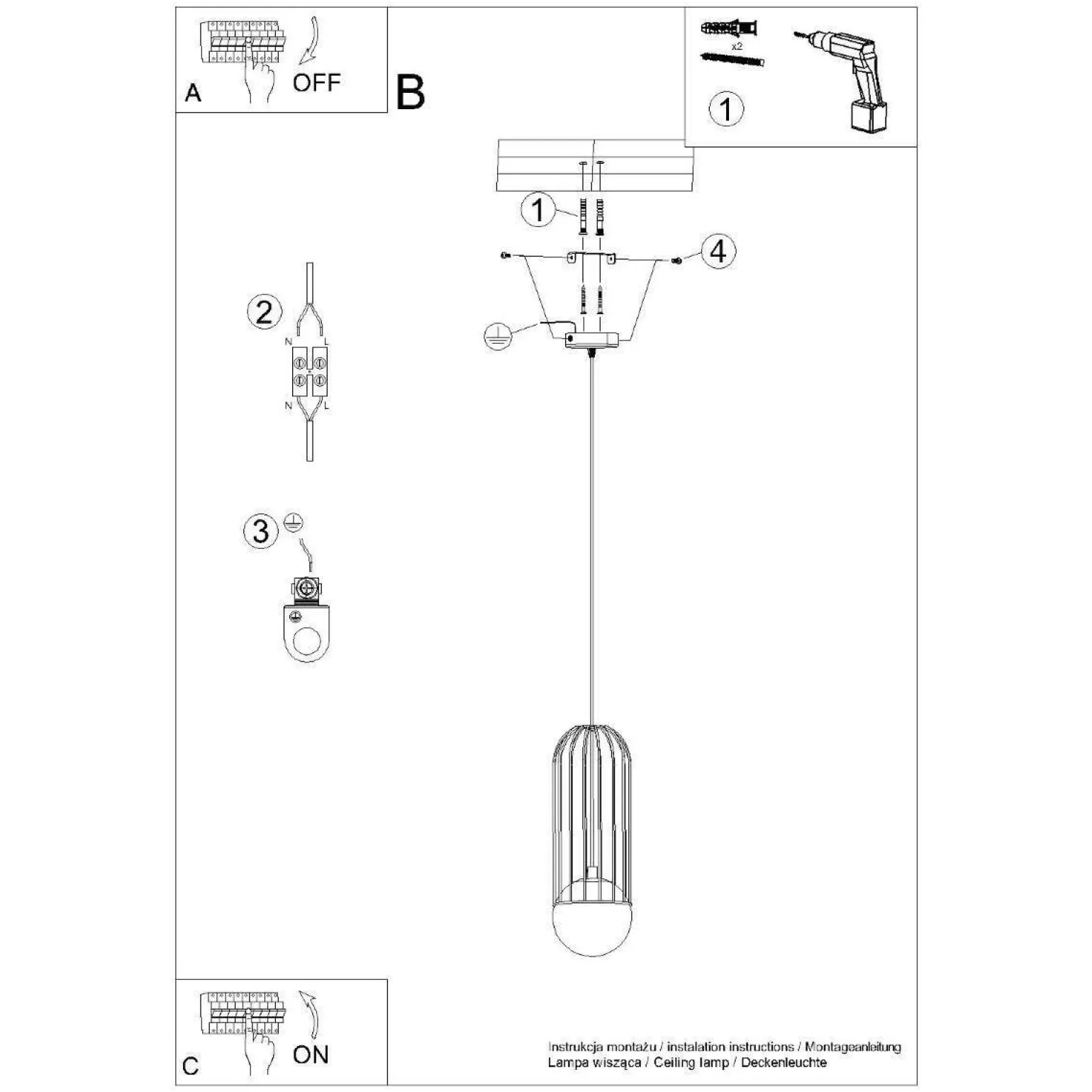 Pojedyncza lampa wisząca przy łóżku BRINA 1 biała (SL.1331) - Sollux Lighting