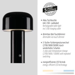Przenośna, ładowalna lampa AGNES czarna (19190-18) - Paul Neuhaus