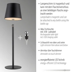 Przenośna, ładowana lampa stołowa BOTERIA CZARNY (19251-18) - Paul Neuhaus