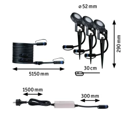 Reflektor ogrodowy Plug & Shine STING zestaw kompletny 3x6W 3000K 520lm DIM IP67 24V antracyt / aluminum (PL93696) - PAULMANN
