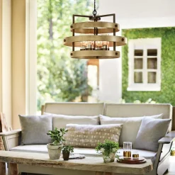 Rustykalny żyrandol Riverwood - 4 źródła światła - Ciepły brąz, ciepły jesion (QN-RIVERWOOD4) - Quintiesse