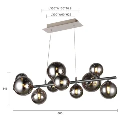 SEVILLA Lampa wisząca z dziesięcioma kulistymi kloszami w kolorze czarnego chromu (6214-1010) - Aviano Lighting