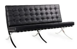 Sofa BARCELON trzyosobowa czarna - włoska skóra naturalna, chrom (KH1501100212) - King Home