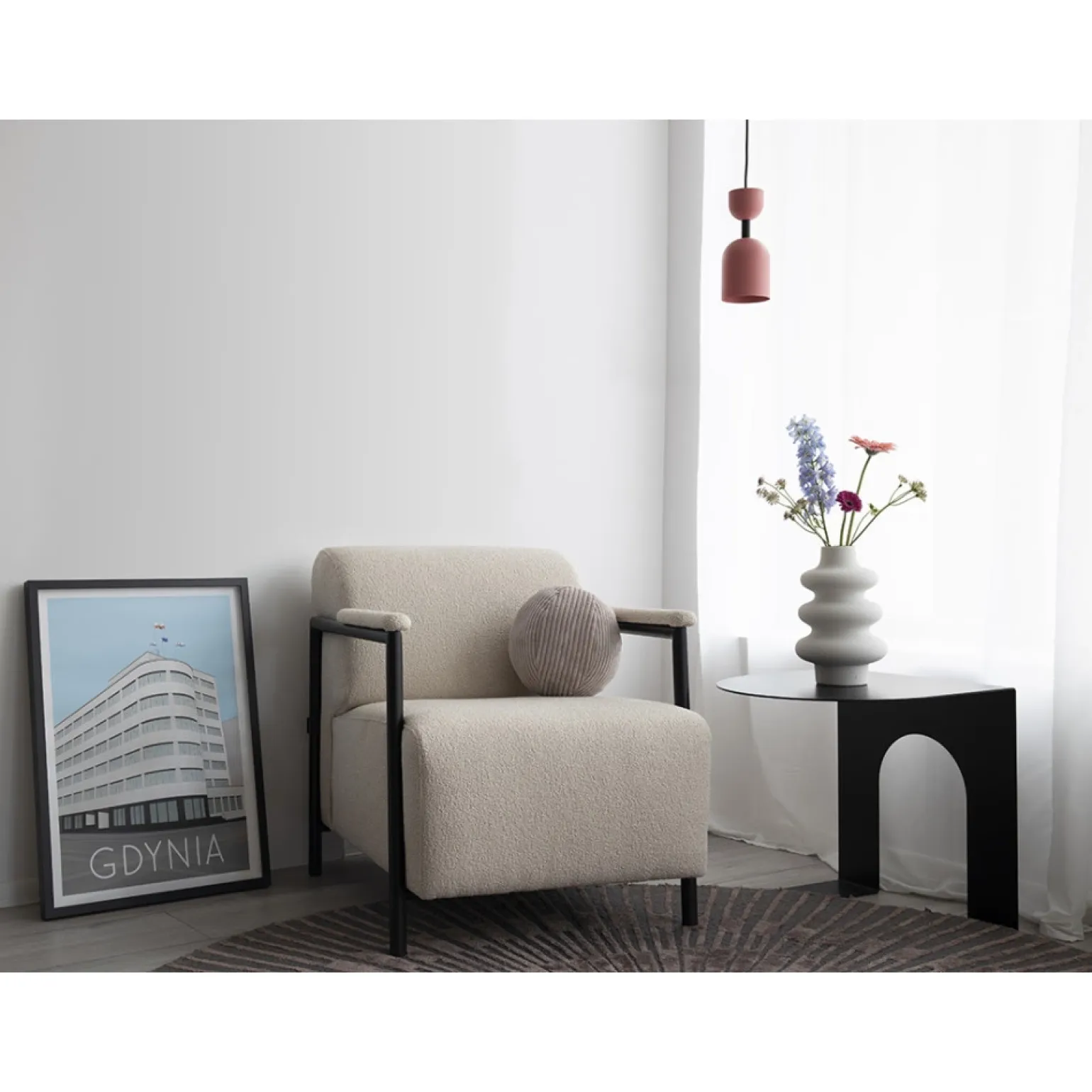 SUPURU burgundowa sufitowa lampa wisząca z czarną rurką (SUA124P0) - Ummo