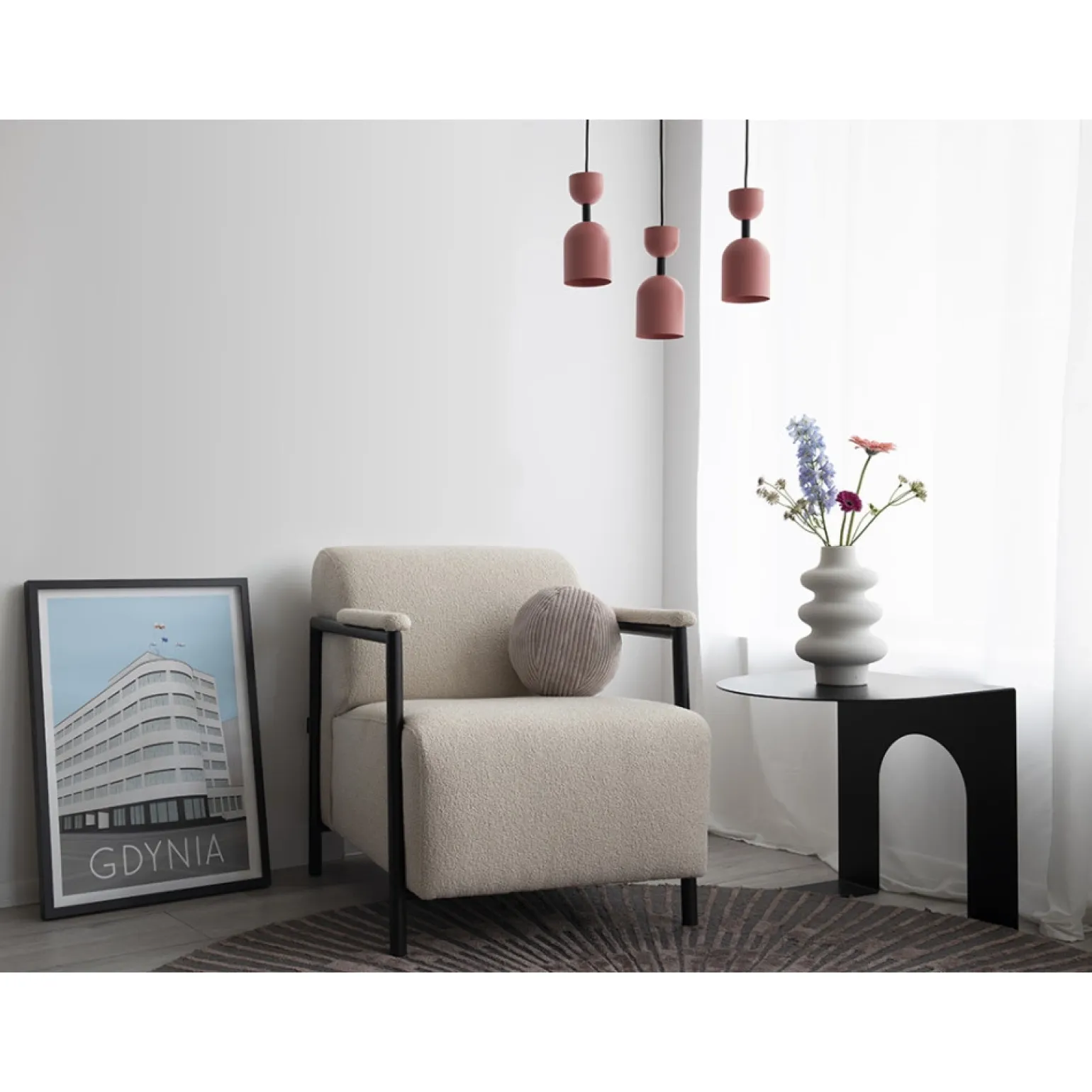 SUPURU burgundowa sufitowa lampa wisząca z czarną rurką (SUA124P0) - Ummo