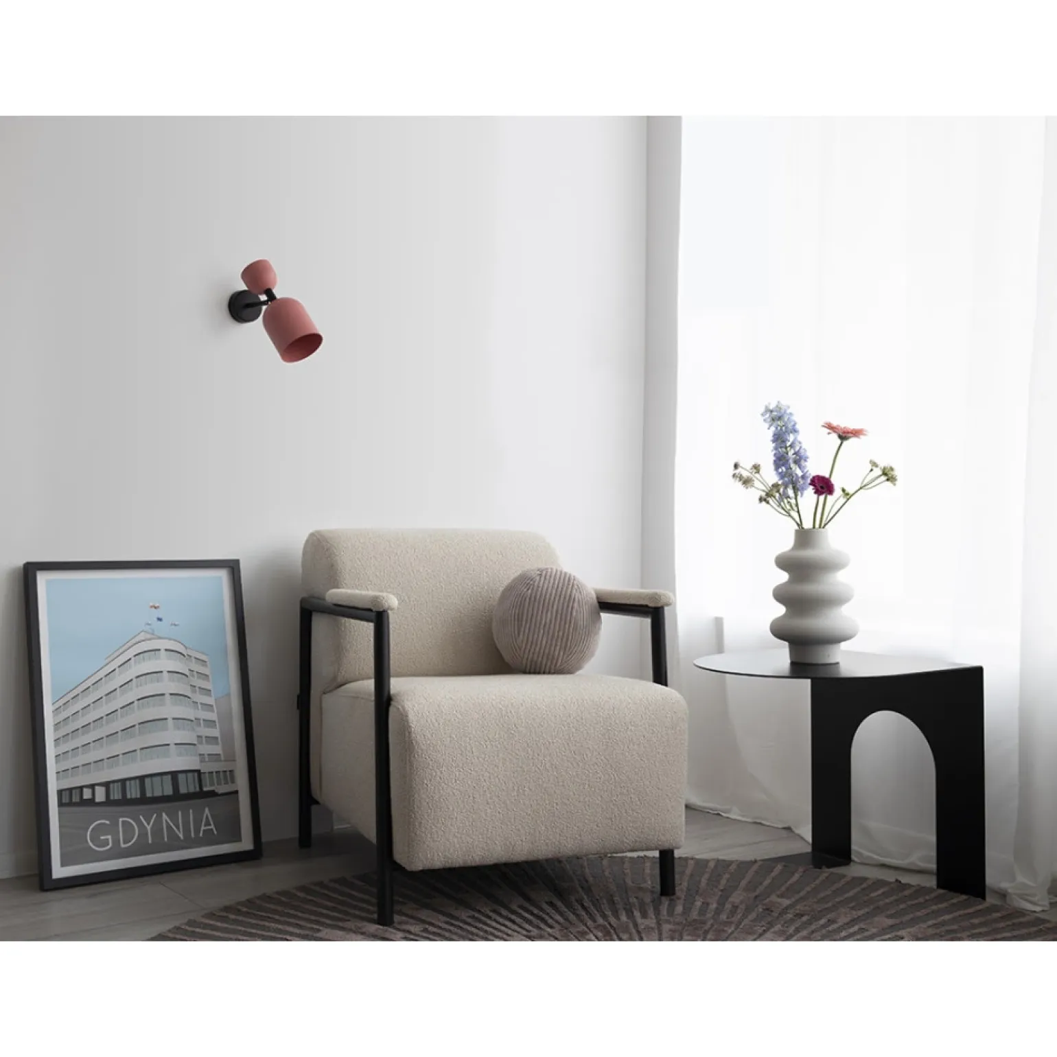 SUPURU W burgundowa regulowana lampa ścienna / kinkiet z czarną rurką (SUK14020) - Ummo