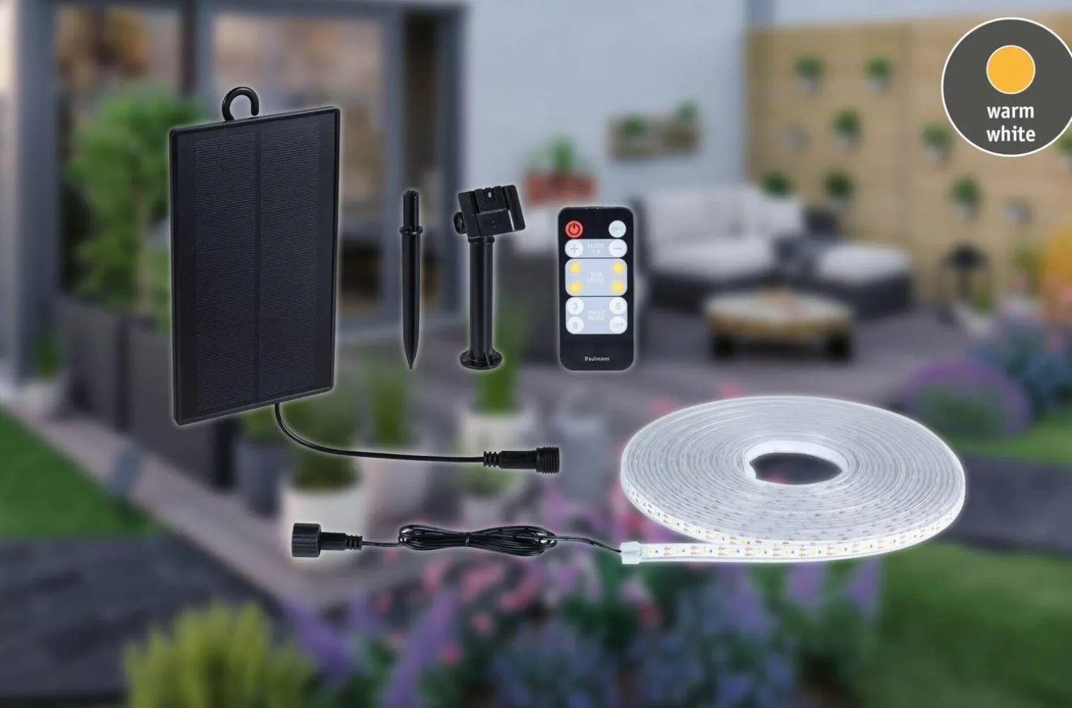 Taśma ogrodowa LED solar 2700K + czujnik zmierzchu 3m IP44 czarny / tworzywo sztuczne (PL71195) - PAULMANN