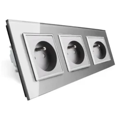 Trzy gniazda elektryczne koloru srebrnego z bolcem 16A - 230V (VL-W03FR-64) LIVOLO