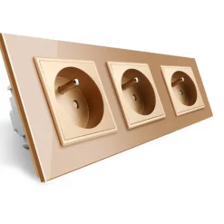 Trzy gniazda elektryczne koloru złotego z bolcem 16A - 230V (VL-W03FR-63) LIVOLO