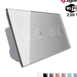 Włącznik dotykowy podwójny + podwójny EC Wi-Fi z podwójnym panelem szklanym w kolorze srebrnym 2 + 2 (VL-C7022EC-64) LIVOLO