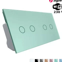Włącznik dotykowy podwójny + podwójny EC Wi-Fi z podwójnym panelem szklanym w kolorze zielonym 2 + 2 (VL-C7022EC-68) LIVOLO