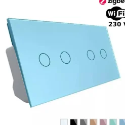 Włącznik dotykowy podwójny + podwójny EC Wi-Fi z podwójnym panelem szklanym w kolorze niebieskim 2 + 2 (VL-C7022EC-69) LIVOLO