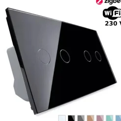 Włącznik dotykowy podwójny + podwójny EC Wi-Fi z podwójnym panelem szklanym w kolorze czarnym 2 + 2 (VL-C7022EC-62) LIVOLO