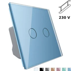 Włącznik dotykowy podwójny schodowo - krzyżowy z niebieskim panelem szklanym (VL-C702S-69) LIVOLO