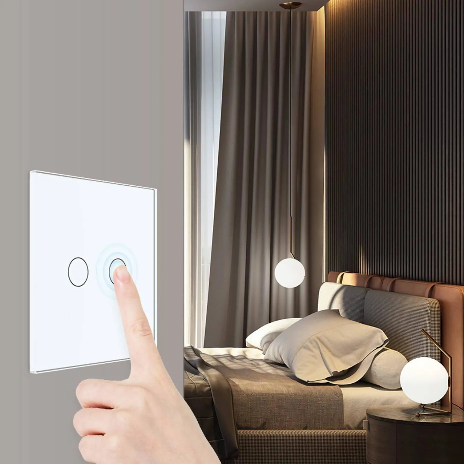 Włącznik dotykowy podwójny schodowo - krzyżowy z białym panelem szklanym (VL-C702S-61) LIVOLO