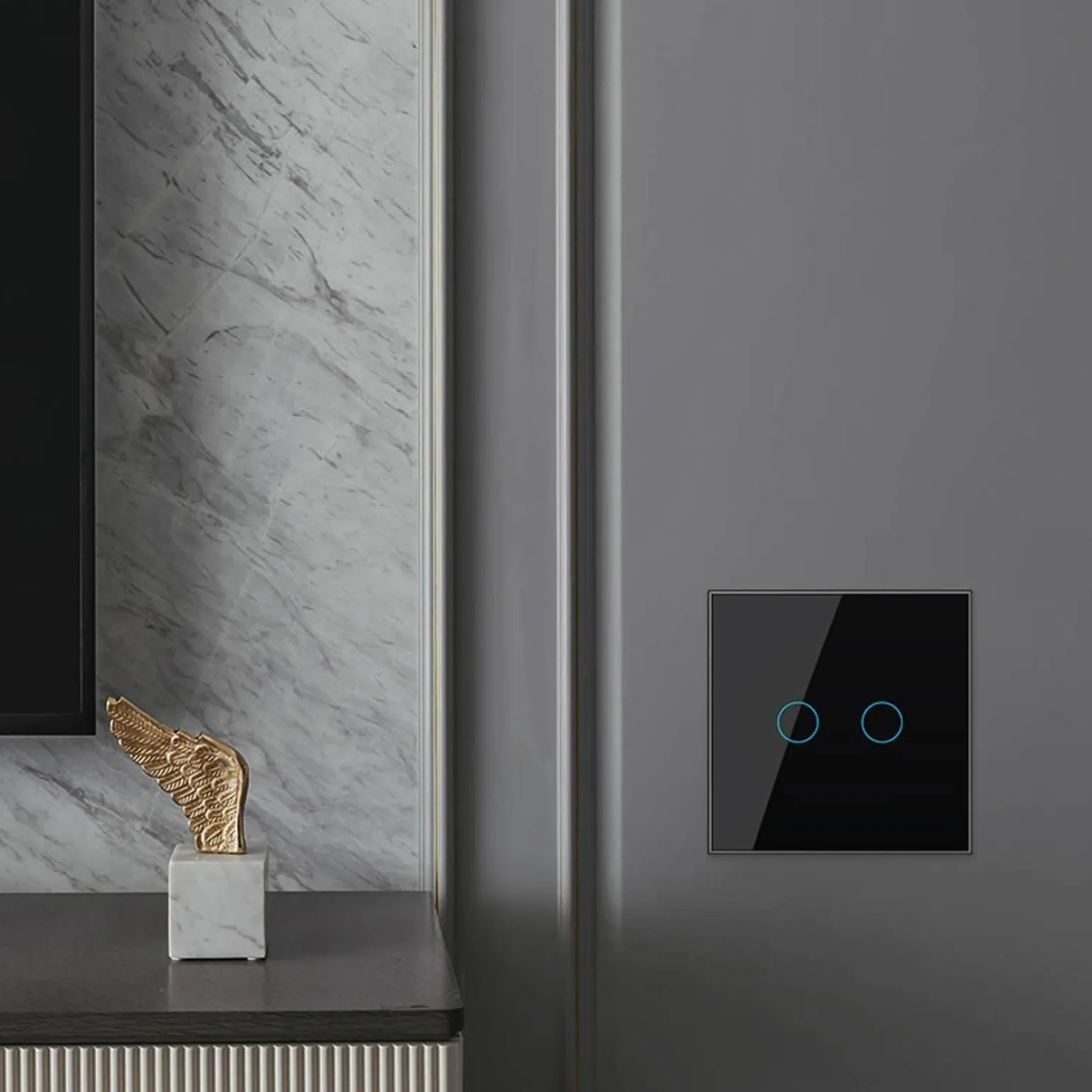 Włącznik dotykowy podwójny schodowo - krzyżowy z białym panelem szklanym (VL-C702S-61) LIVOLO