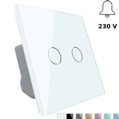 Włącznik podwójny dotykowy, bistabilny (impulsowy, dzwonkowy) z białym panelem szklanym FIBARO (VL-C702IH-61) LIVOLO