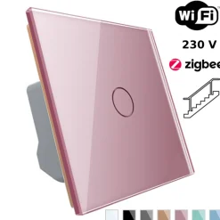 Wkład włącznika dotykowego pojedynczego EC Wi-Fi (schodowo - krzyżowego) z różowym panelem szklanym (VL-C701SEC-67) LIVOLO
