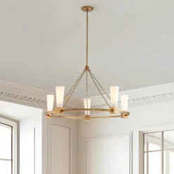 Żyrandol Kristy - 5 źródeł światła - Przecierane złoto (KRISTY5-DG-OPAL) - Elstead Lighting