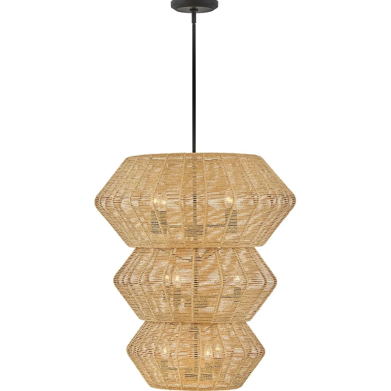 Żyrandol z rattanu Luca - 10 źródeł światła - karmelowy beż (QN-LUCA-10P-BK-CAM) - Quintiesse
