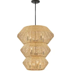 Żyrandol z rattanu Luca - 10 źródeł światła - karmelowy beż (QN-LUCA-10P-BK-CAM) - Quintiesse