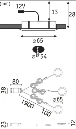 Zestaw opraw meblowych do wbudowania EBL SET 3x2,5W 3x180lm 4000K 12V żelazo szczotkowane / tworzywo sztuczne (PL93121) - PAULMANN