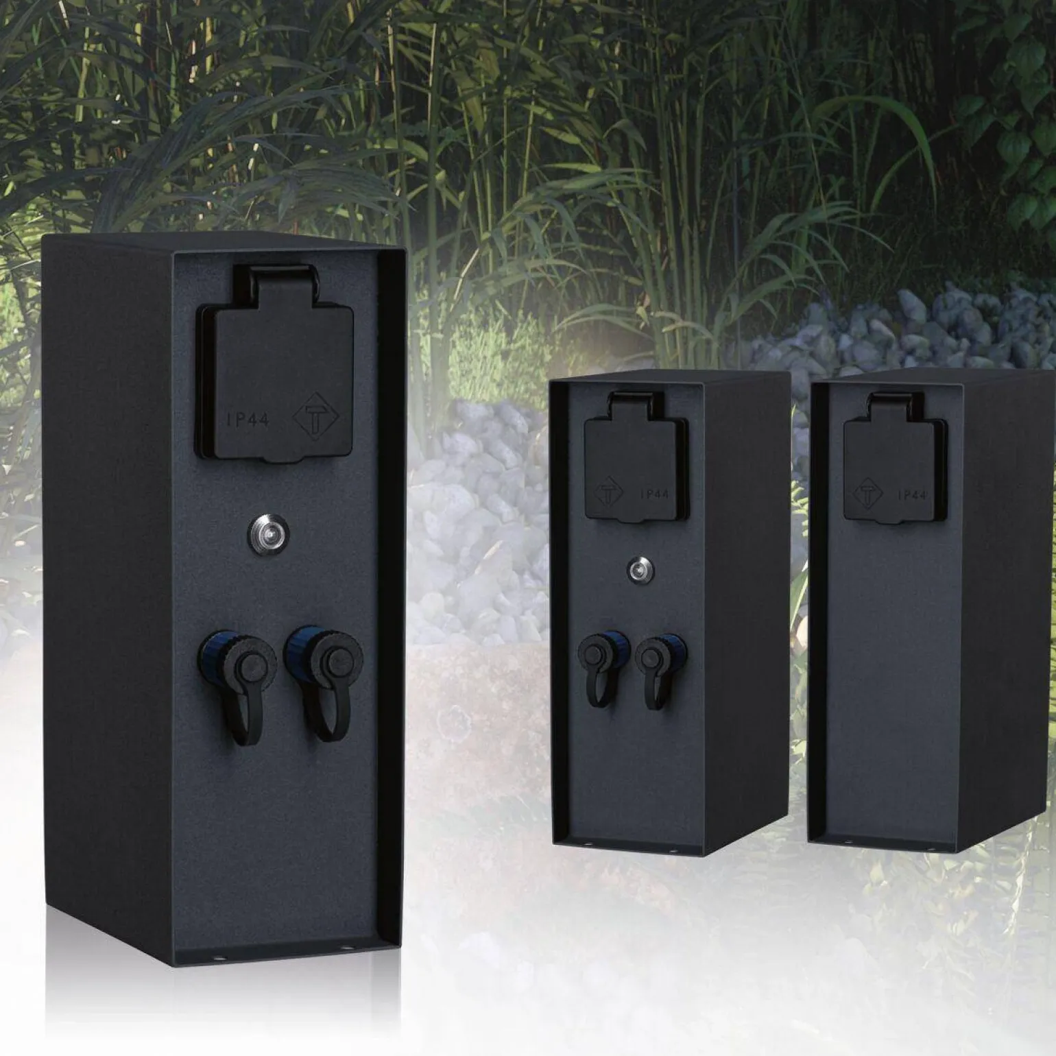 Zewnętrzna kolumna zasilająca RIO 2GN. 24V Plug & Shine + 2GN. 230V IP44 + czujnik zmierzchu stal szlachetna / antracyt (PL94701) - PAULMANN